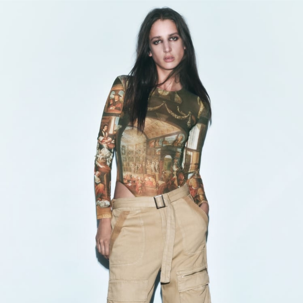Zara PRINTED TULLE BODYSUIT